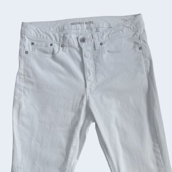 Michael Kors White Button Fly Cropped Flare Raw Hem Jeans sz 8 - Picture 6 of 12